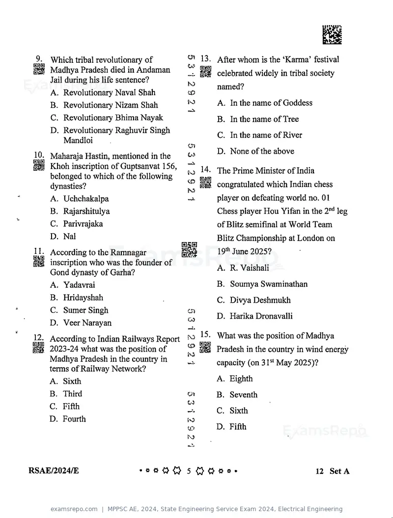 MPPSC AE 2024 question paper, State Engineering Service Exam 2024, Electrical Engineering, page 5 of 40