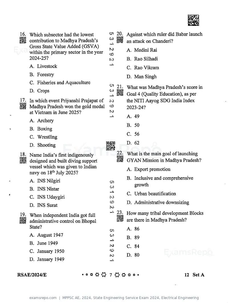MPPSC AE 2024 question paper, State Engineering Service Exam 2024, Electrical Engineering, page 7 of 40