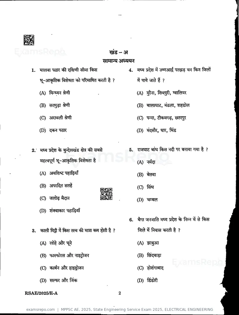 MPPSC AE 2025 question paper, State Engineering Service Exam 2025, ELECTRICAL ENGINEERING, page 2 of 32