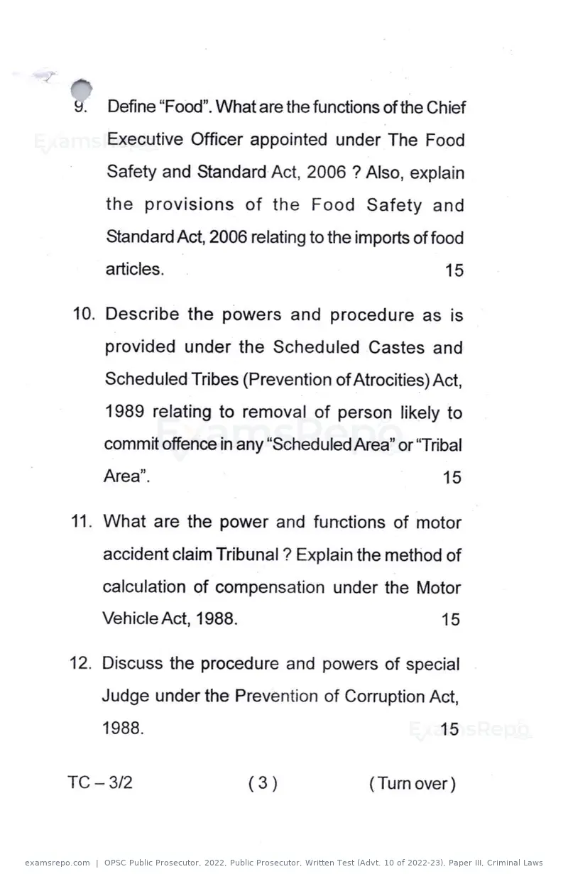OPSC Public Prosecutor 2022 question paper, Public Prosecutor, Written Test (Advt. 10 of 2022-23), Paper III, Criminal Laws, page 3 of 4