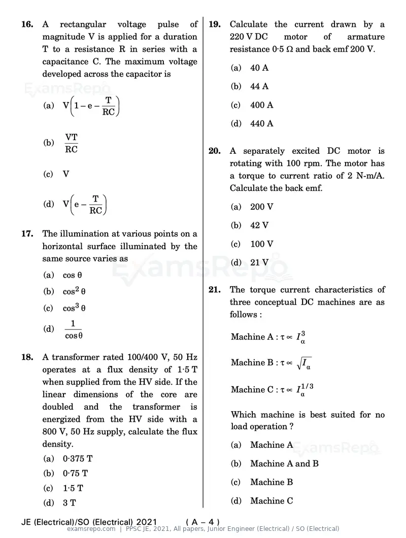 PPSC JE 2021 question paper, All papers, Junior Engineer (Electrical) / SO (Electrical), page 4 of 80