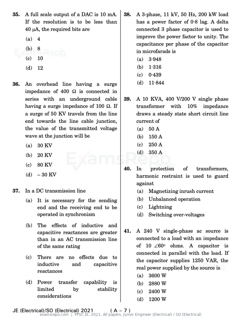 PPSC JE 2021 question paper, All papers, Junior Engineer (Electrical) / SO (Electrical), page 7 of 80