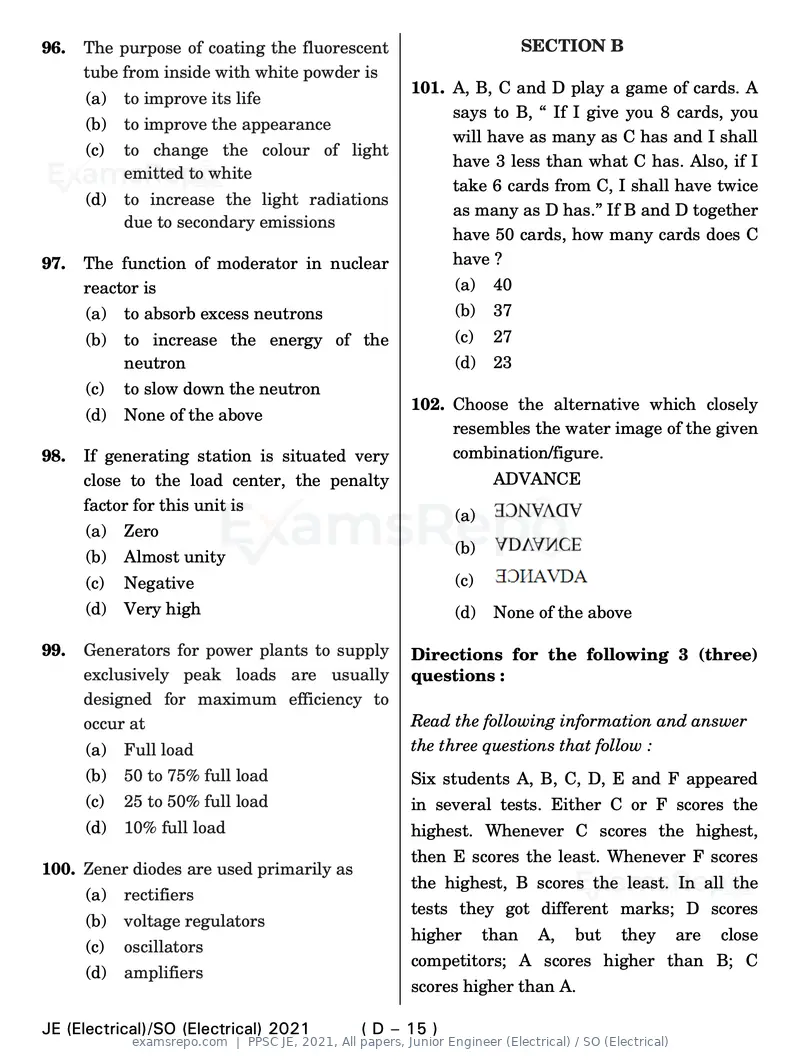 PPSC JE 2021 question paper, All papers, Junior Engineer (Electrical) / SO (Electrical), page 75 of 80