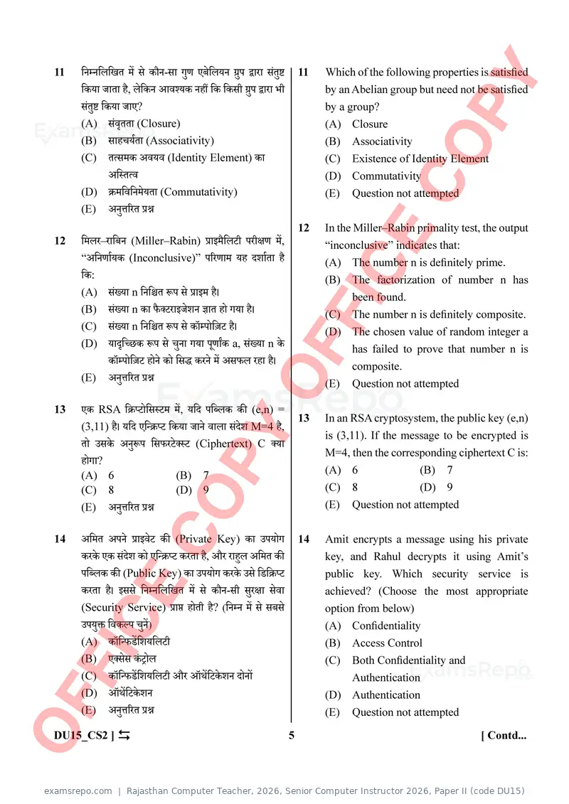 Rajasthan Computer Teacher 2026 question paper, Senior Computer Instructor 2026, Paper II (code DU15), page 5 of 32