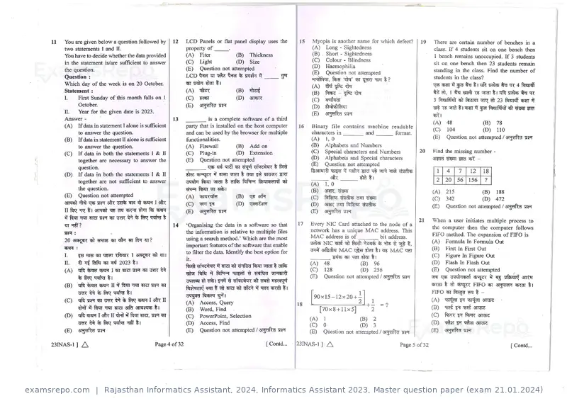 Rajasthan Informatics Assistant 2024 question paper, Informatics Assistant 2023, Master question paper (exam 21.01.2024), page 3 of 16
