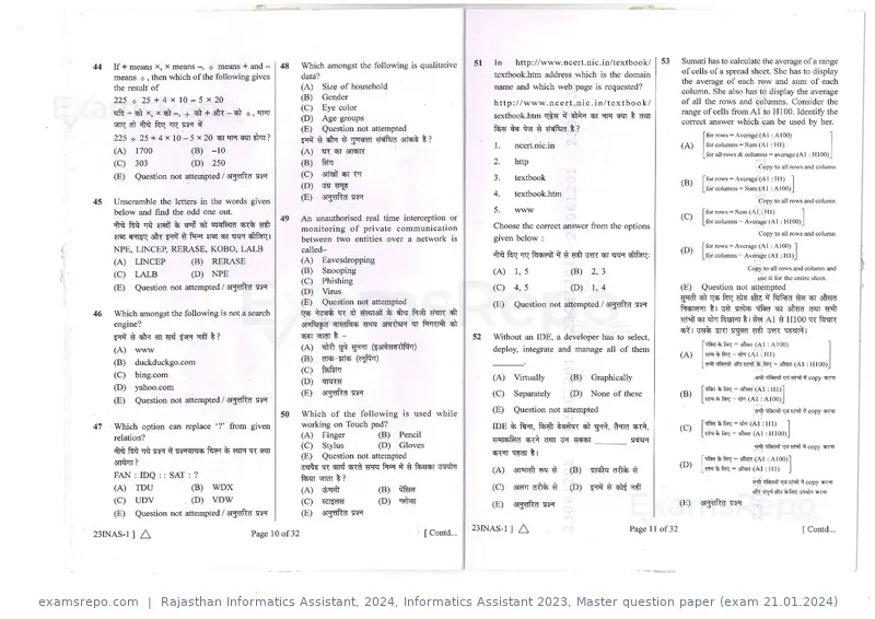 Rajasthan Informatics Assistant 2024 question paper, Informatics Assistant 2023, Master question paper (exam 21.01.2024), page 6 of 16