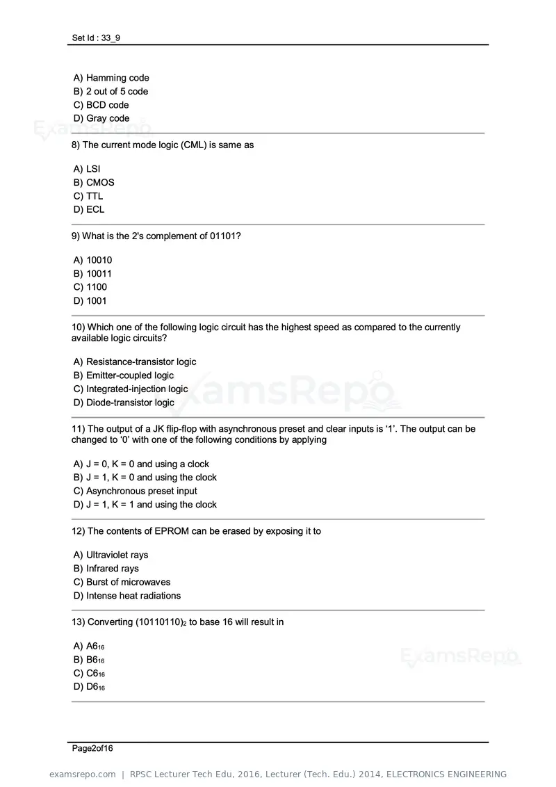 RPSC Lecturer Tech Edu 2016 question paper, Lecturer (Tech. Edu.) 2014, ELECTRONICS ENGINEERING, page 2 of 16