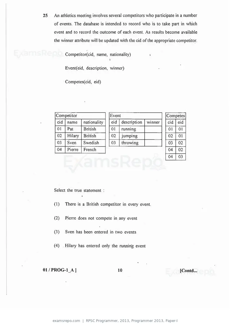 RPSC Programmer 2013 question paper, Programmer 2013, Paper-I, page 10 of 32
