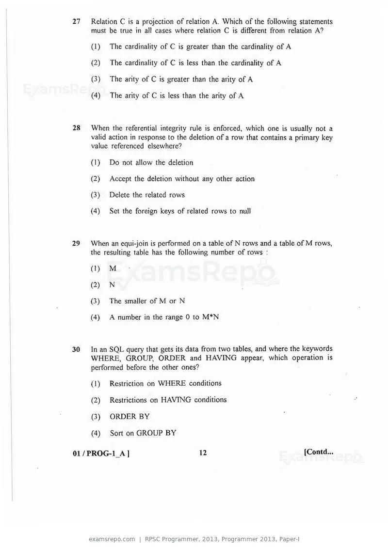 RPSC Programmer 2013 question paper, Programmer 2013, Paper-I, page 12 of 32