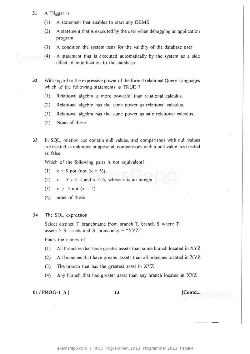 RPSC Programmer 2013 question paper, Programmer 2013, Paper-I, page 13 of 32