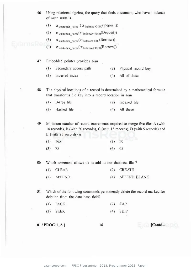 RPSC Programmer 2013 question paper, Programmer 2013, Paper-I, page 16 of 32