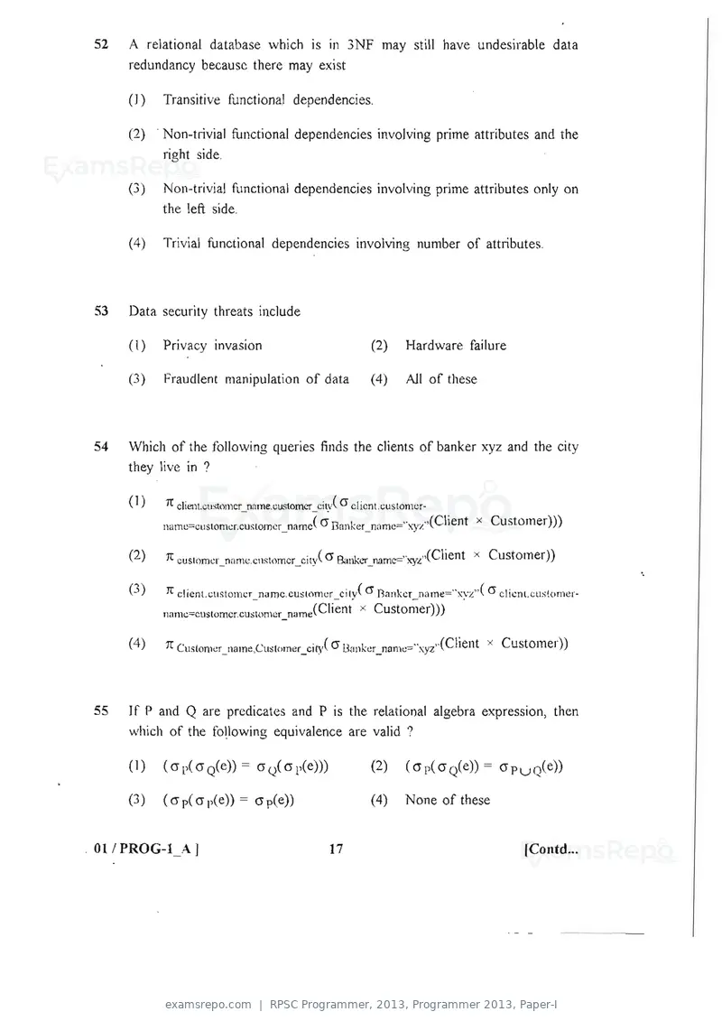 RPSC Programmer 2013 question paper, Programmer 2013, Paper-I, page 17 of 32