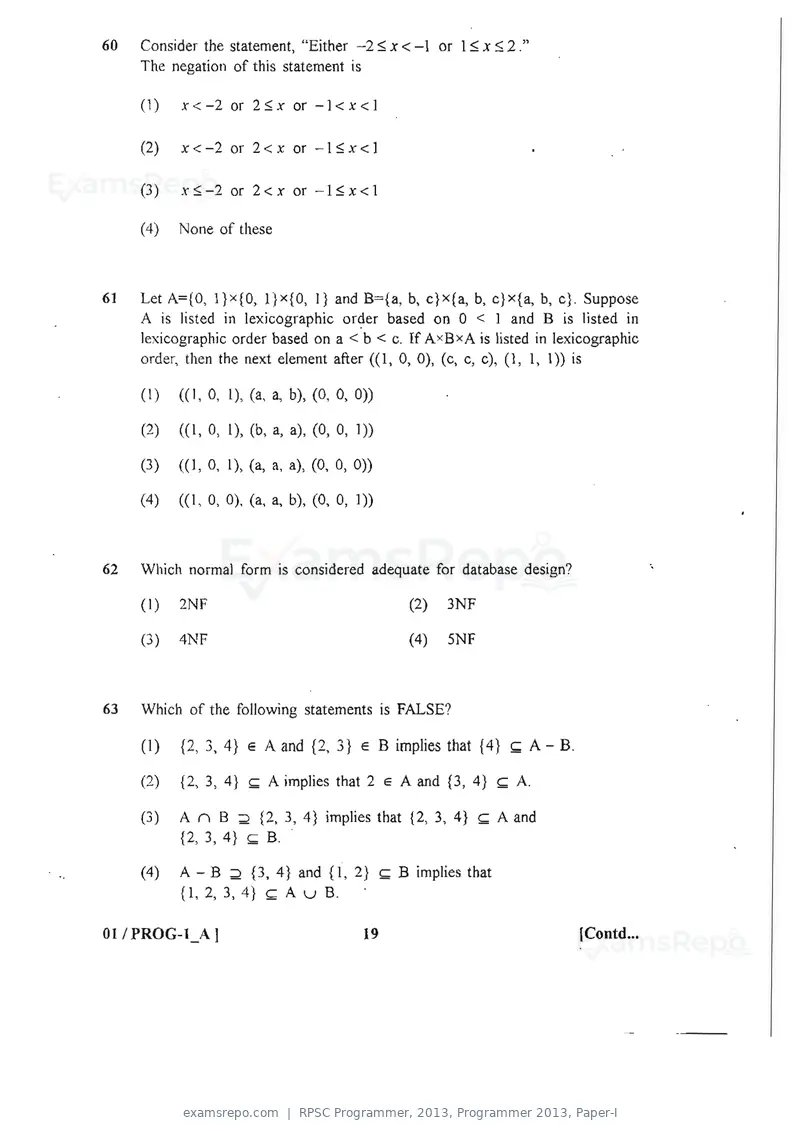 RPSC Programmer 2013 question paper, Programmer 2013, Paper-I, page 19 of 32
