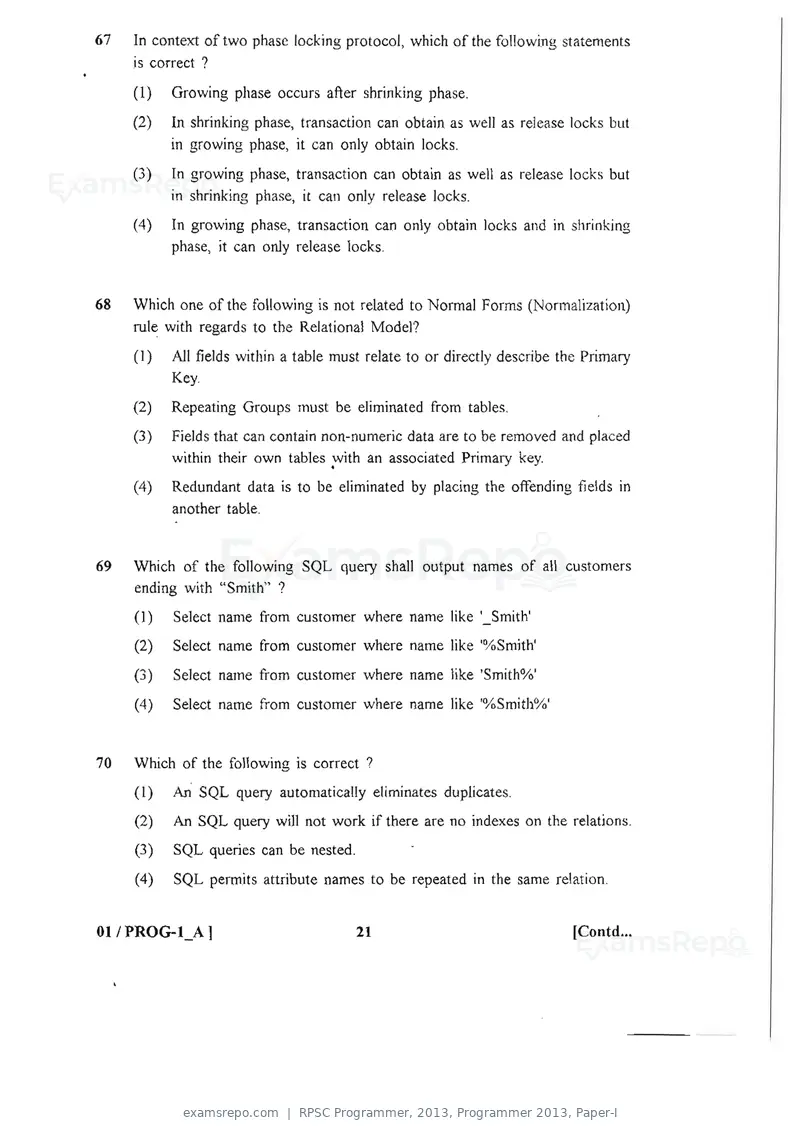 RPSC Programmer 2013 question paper, Programmer 2013, Paper-I, page 21 of 32