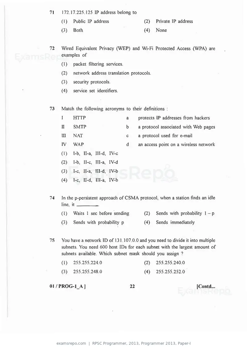RPSC Programmer 2013 question paper, Programmer 2013, Paper-I, page 22 of 32