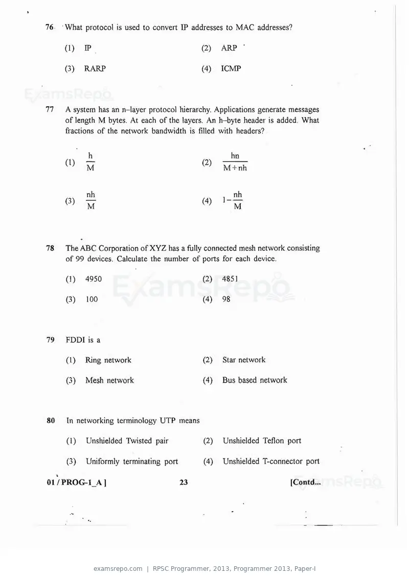 RPSC Programmer 2013 question paper, Programmer 2013, Paper-I, page 23 of 32
