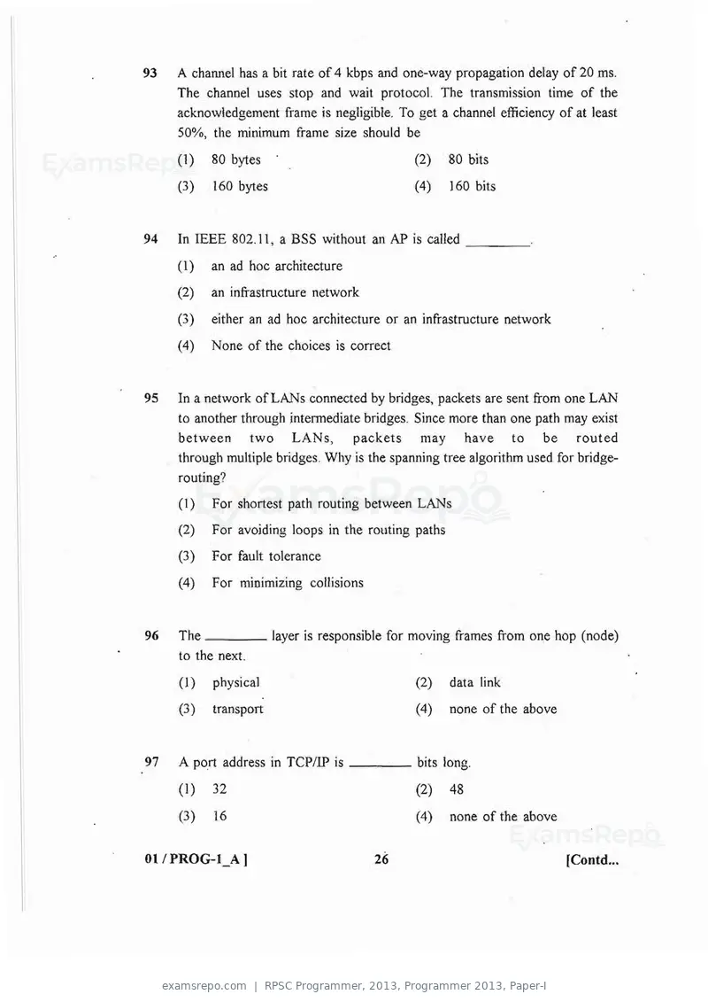 RPSC Programmer 2013 question paper, Programmer 2013, Paper-I, page 26 of 32