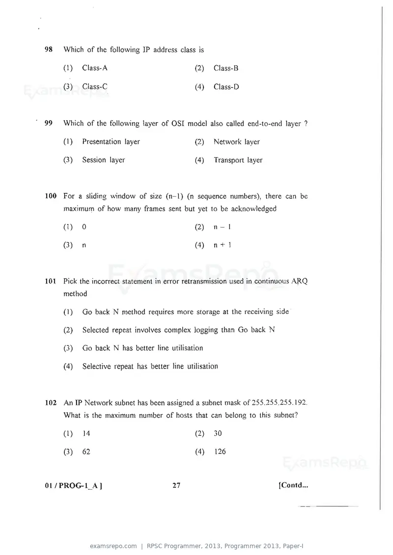 RPSC Programmer 2013 question paper, Programmer 2013, Paper-I, page 27 of 32