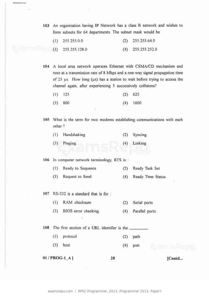 RPSC Programmer 2013 question paper, Programmer 2013, Paper-I, page 28 of 32