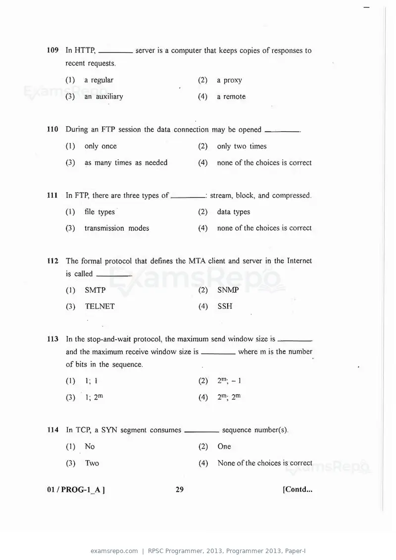 RPSC Programmer 2013 question paper, Programmer 2013, Paper-I, page 29 of 32