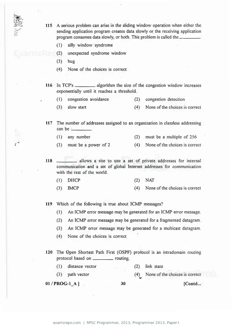 RPSC Programmer 2013 question paper, Programmer 2013, Paper-I, page 30 of 32