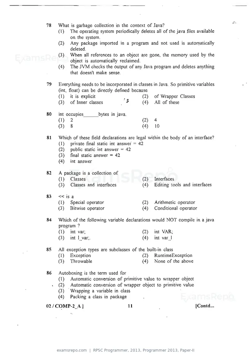 RPSC Programmer 2013 question paper, Programmer 2013, Paper-II, page 11 of 16