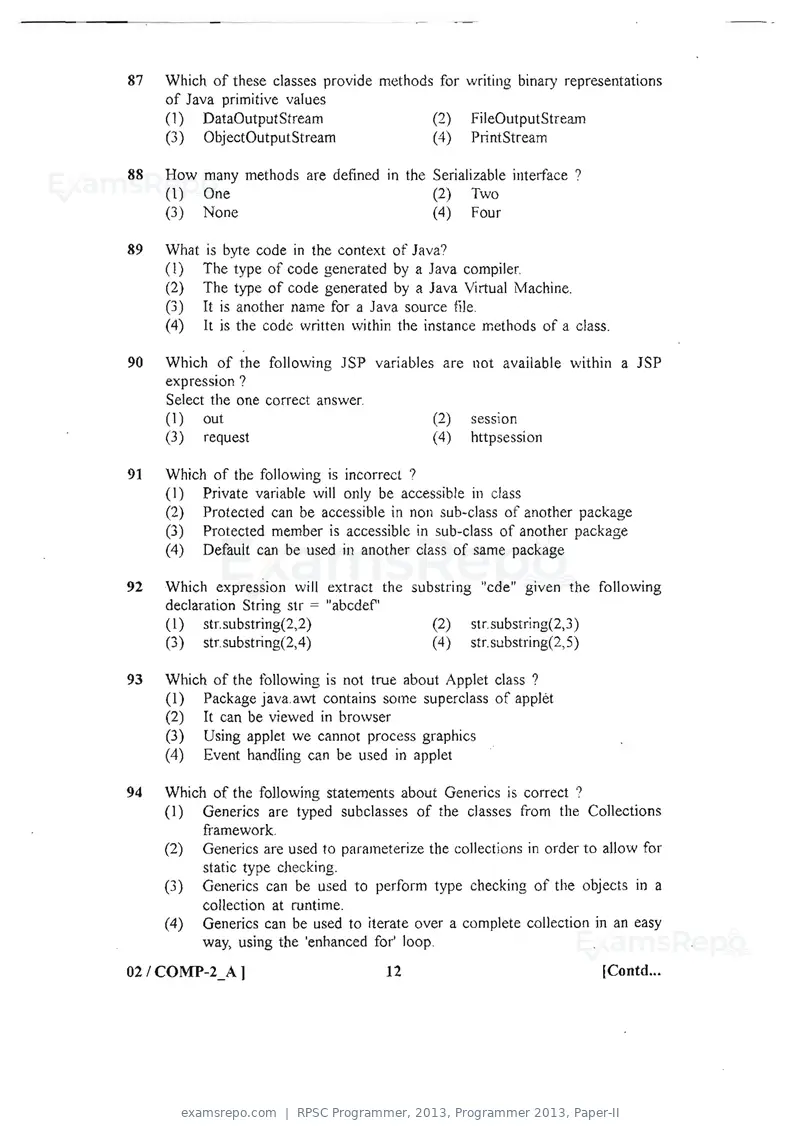RPSC Programmer 2013 question paper, Programmer 2013, Paper-II, page 12 of 16