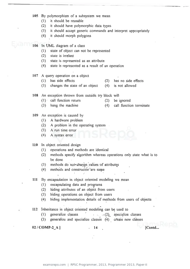 RPSC Programmer 2013 question paper, Programmer 2013, Paper-II, page 14 of 16