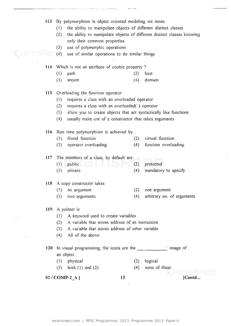 RPSC Programmer 2013 question paper, Programmer 2013, Paper-II, page 15 of 16