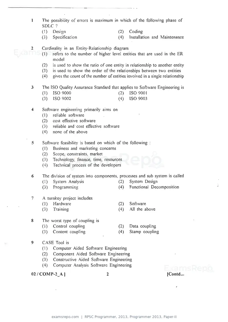 RPSC Programmer 2013 question paper, Programmer 2013, Paper-II, page 2 of 16