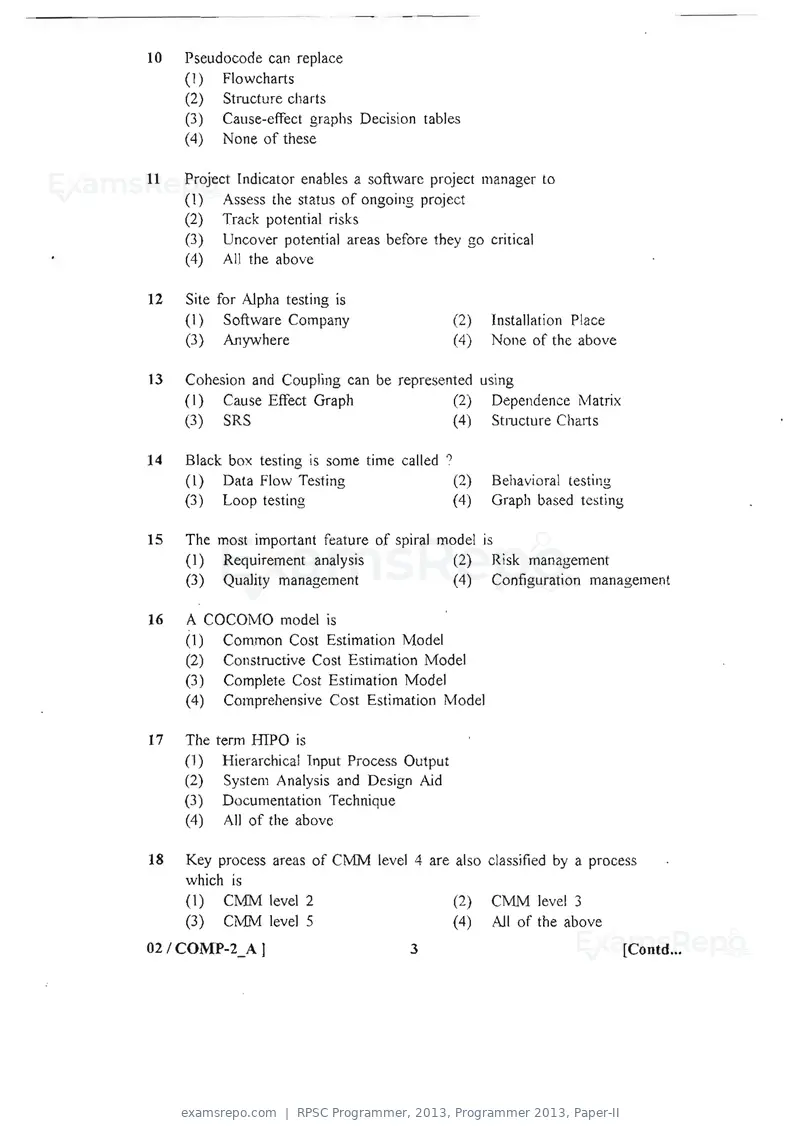 RPSC Programmer 2013 question paper, Programmer 2013, Paper-II, page 3 of 16