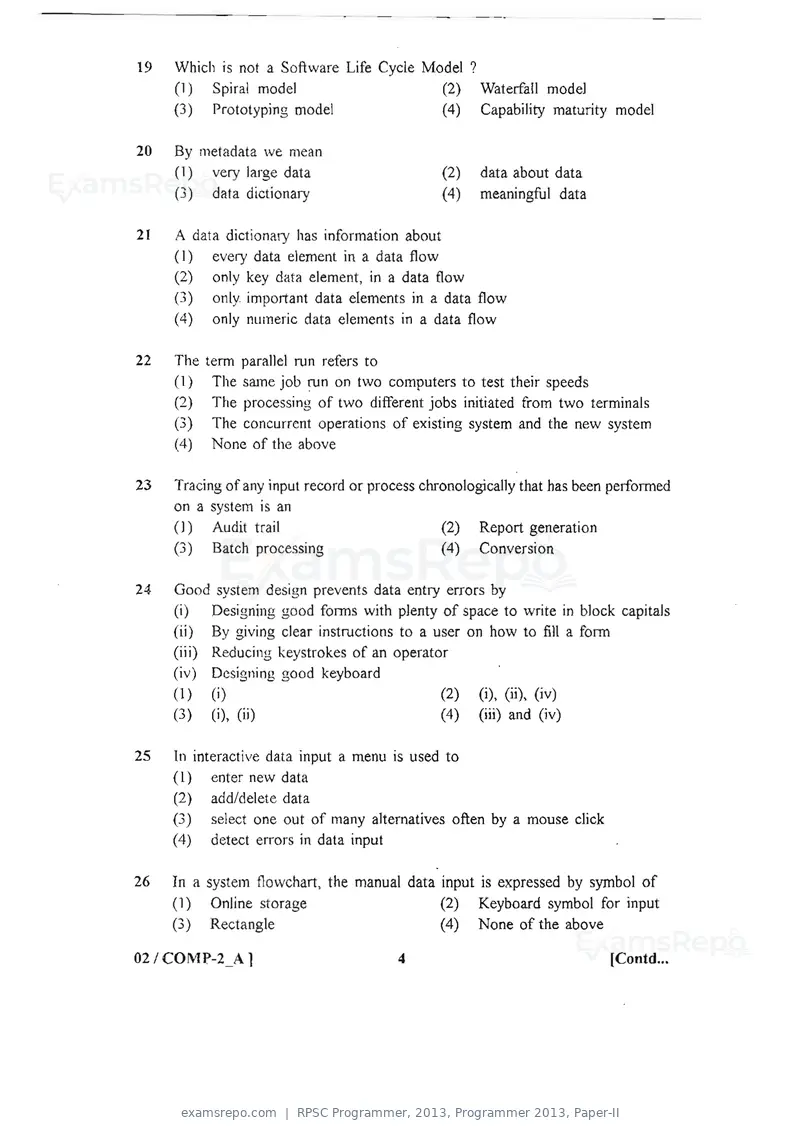 RPSC Programmer 2013 question paper, Programmer 2013, Paper-II, page 4 of 16