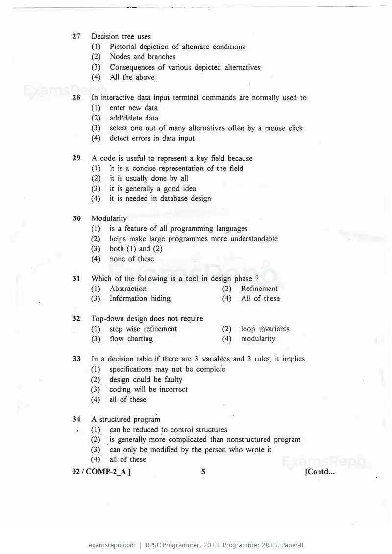 RPSC Programmer 2013 question paper, Programmer 2013, Paper-II, page 5 of 16