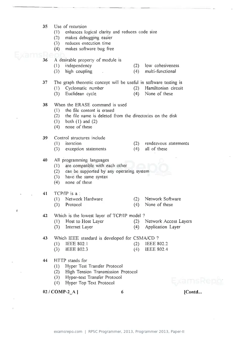 RPSC Programmer 2013 question paper, Programmer 2013, Paper-II, page 6 of 16