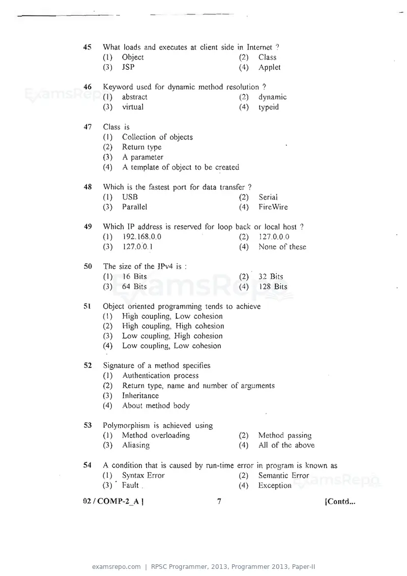 RPSC Programmer 2013 question paper, Programmer 2013, Paper-II, page 7 of 16