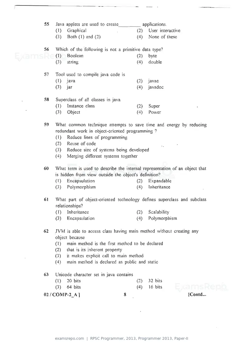 RPSC Programmer 2013 question paper, Programmer 2013, Paper-II, page 8 of 16