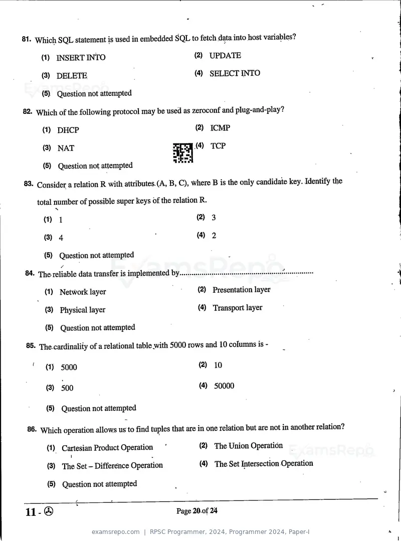 RPSC Programmer 2024 question paper, Programmer 2024, Paper-I, page 20 of 24