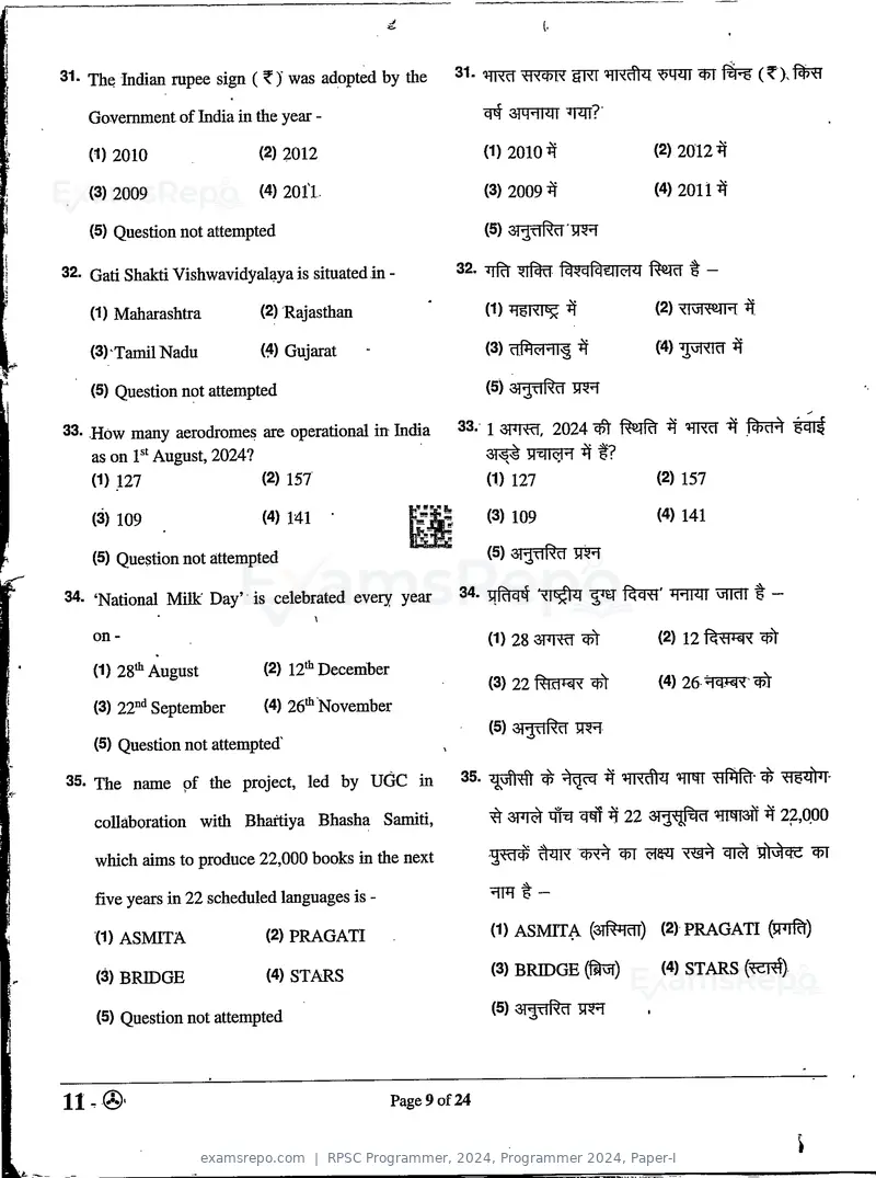 RPSC Programmer 2024 question paper, Programmer 2024, Paper-I, page 9 of 24