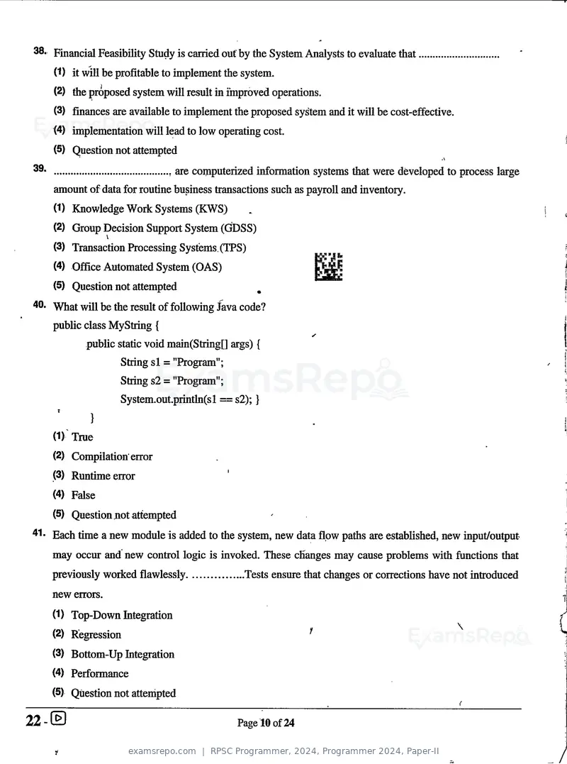 RPSC Programmer 2024 question paper, Programmer 2024, Paper-II, page 10 of 24