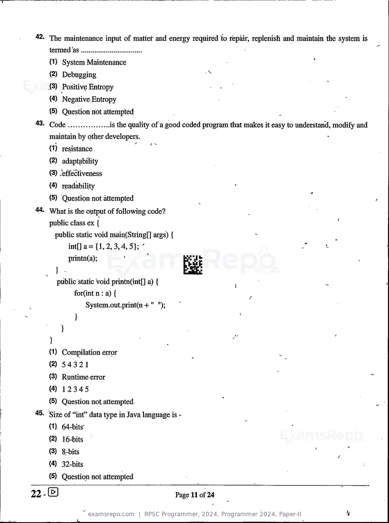 RPSC Programmer 2024 question paper, Programmer 2024, Paper-II, page 11 of 24