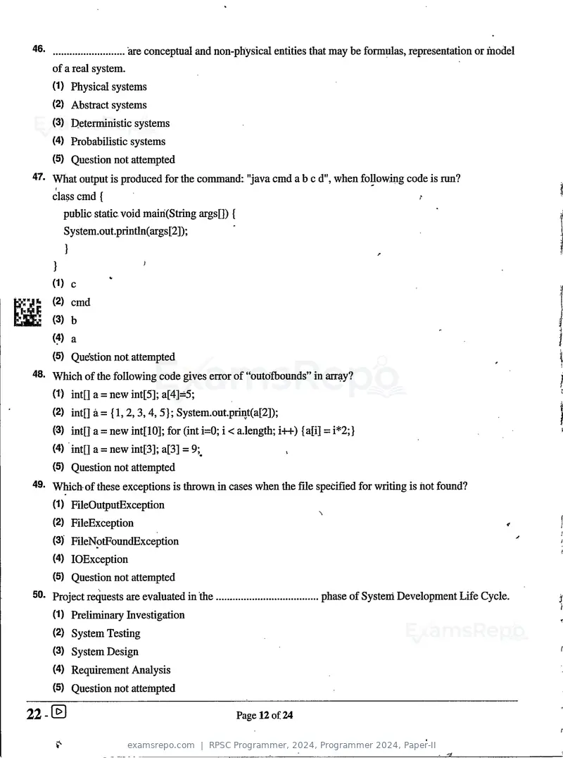 RPSC Programmer 2024 question paper, Programmer 2024, Paper-II, page 12 of 24