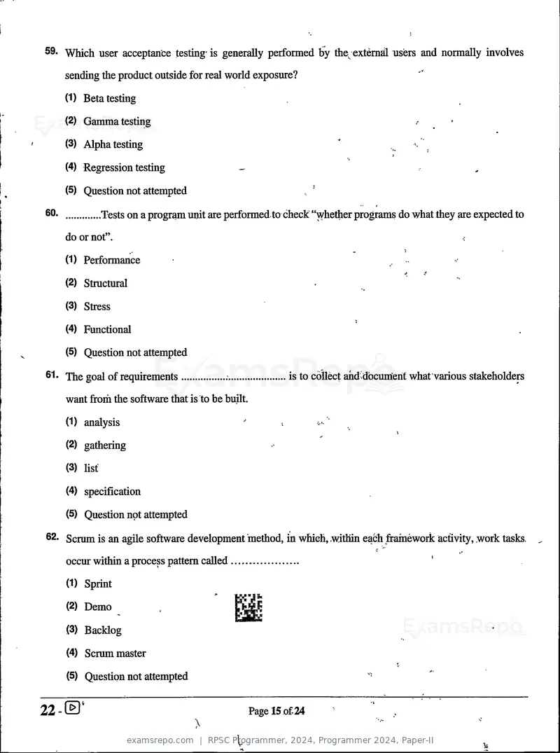 RPSC Programmer 2024 question paper, Programmer 2024, Paper-II, page 15 of 24
