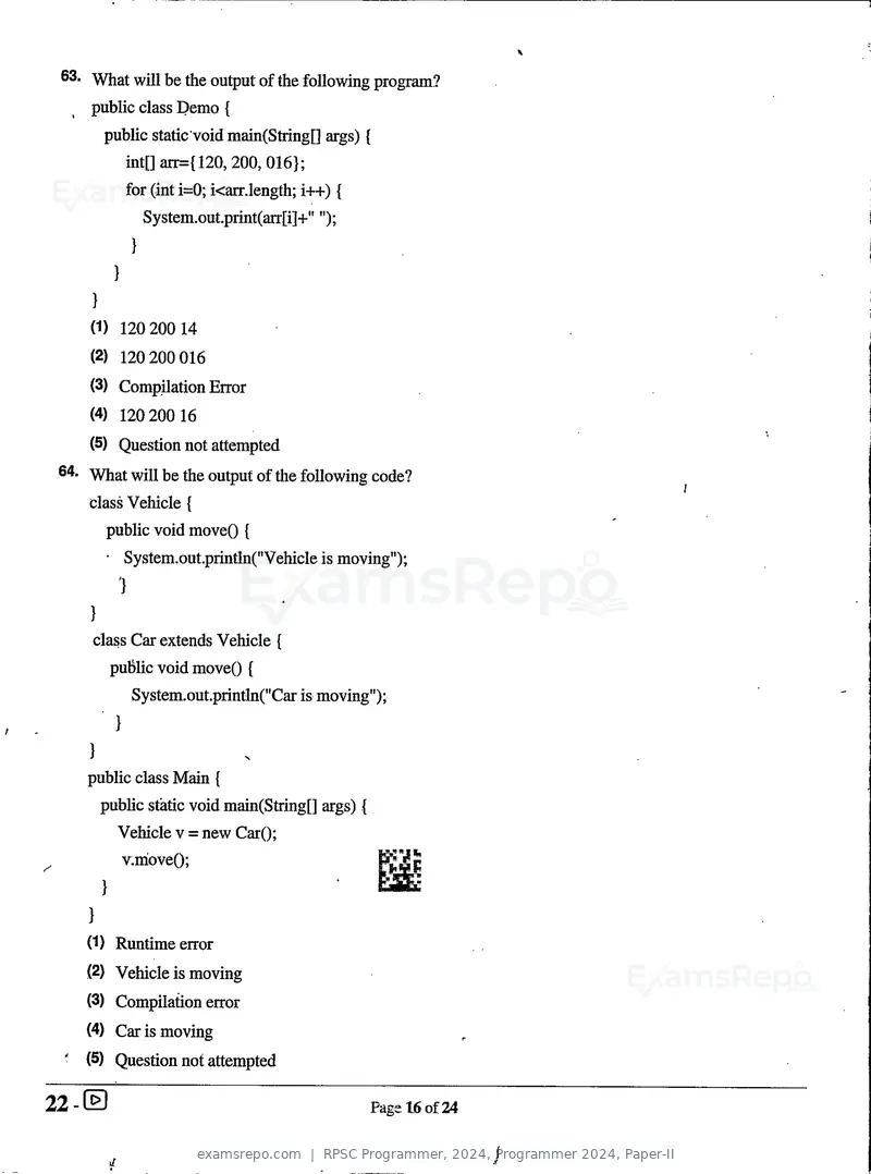 RPSC Programmer 2024 question paper, Programmer 2024, Paper-II, page 16 of 24