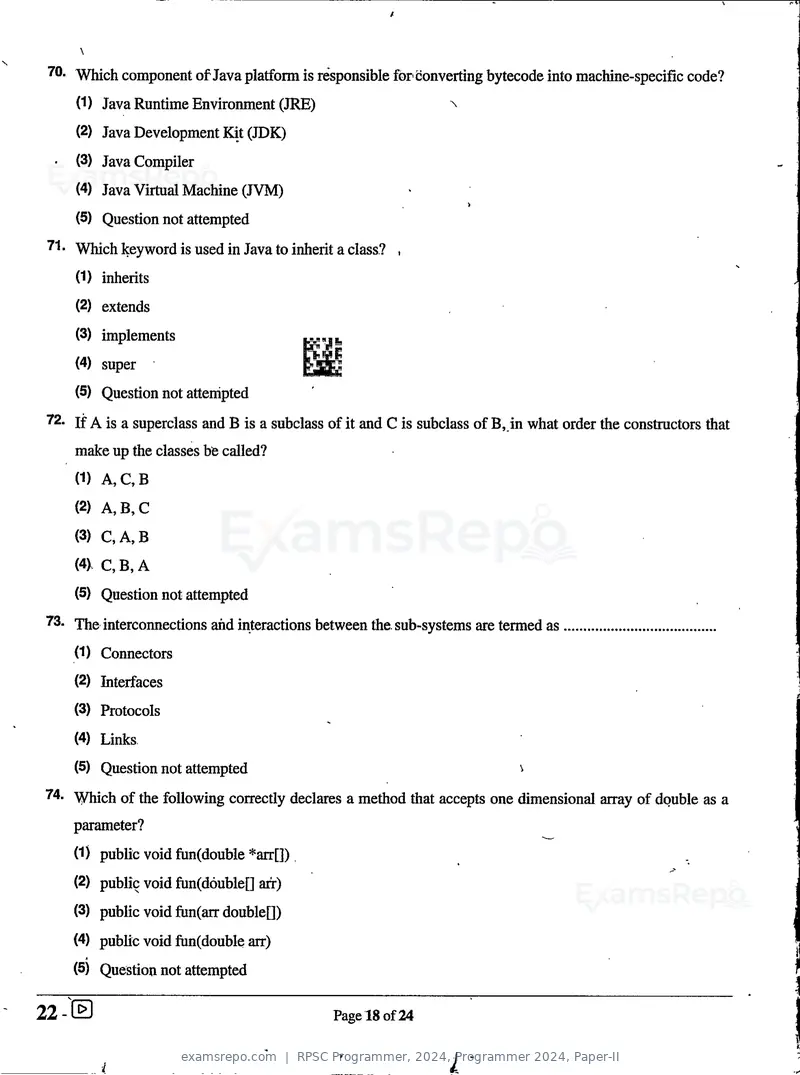 RPSC Programmer 2024 question paper, Programmer 2024, Paper-II, page 18 of 24