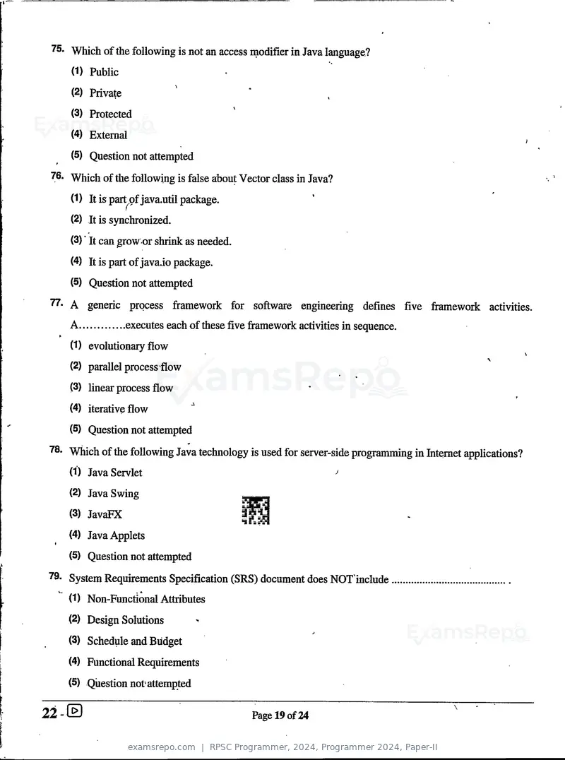 RPSC Programmer 2024 question paper, Programmer 2024, Paper-II, page 19 of 24