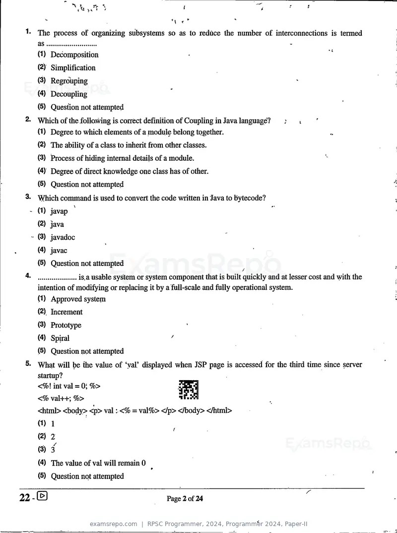 RPSC Programmer 2024 question paper, Programmer 2024, Paper-II, page 2 of 24