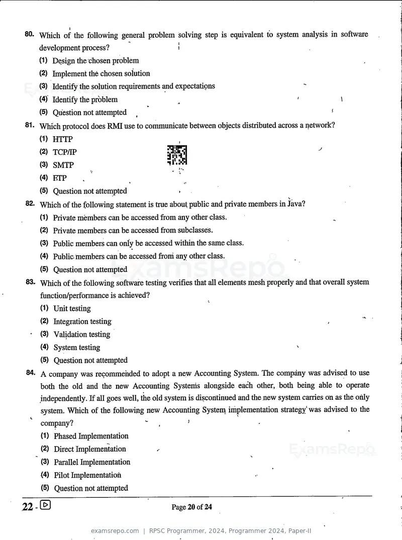 RPSC Programmer 2024 question paper, Programmer 2024, Paper-II, page 20 of 24