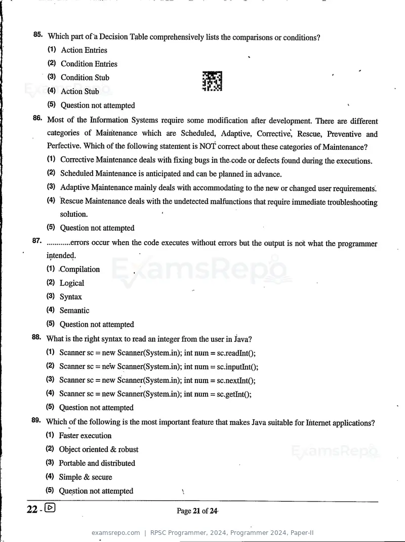 RPSC Programmer 2024 question paper, Programmer 2024, Paper-II, page 21 of 24