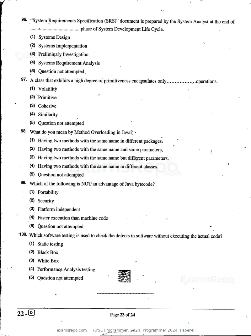 RPSC Programmer 2024 question paper, Programmer 2024, Paper-II, page 23 of 24