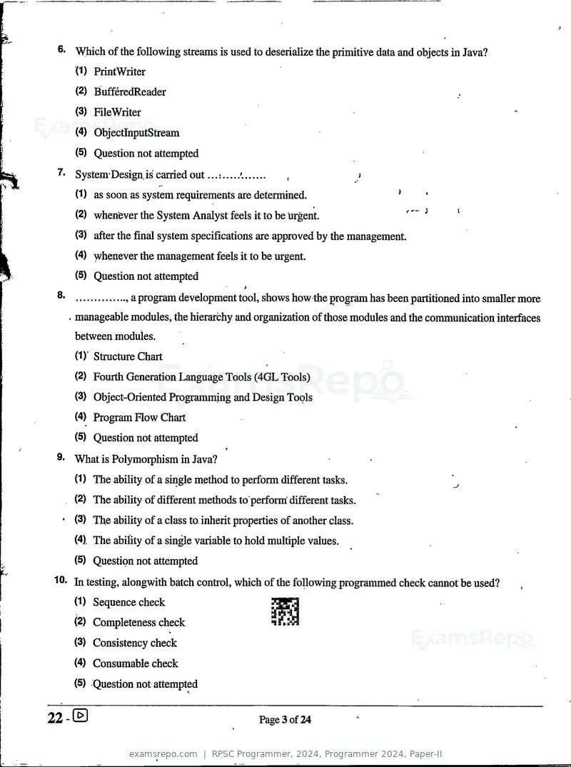 RPSC Programmer 2024 question paper, Programmer 2024, Paper-II, page 3 of 24